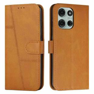 For Motorola Moto G75 Stitching Calf Texture Buckle Leather Phone Case(Yellow)