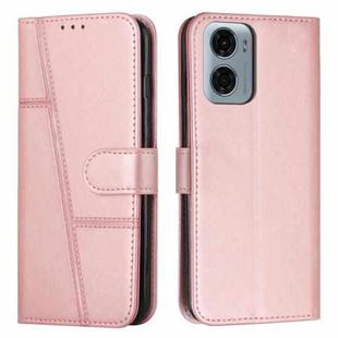 For Motorola Moto G05 Stitching Calf Texture Buckle Leather Phone Case(Rose Gold)