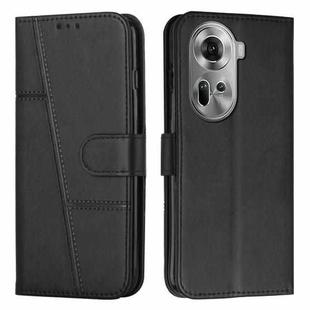 For OPPO Reno11 5G Global Stitching Calf Texture Buckle Leather Phone Case(Black)