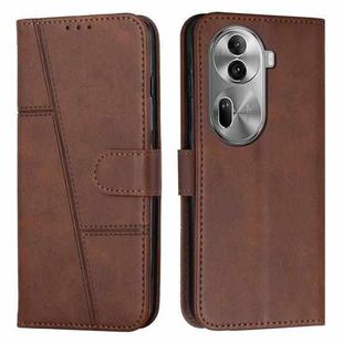 For OPPO Reno11 Pro Global Stitching Calf Texture Buckle Leather Phone Case(Brown)