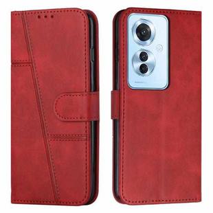 For OPPO Reno11 F Stitching Calf Texture Buckle Leather Phone Case(Red)