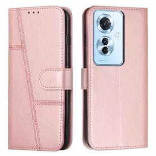 For OPPO Reno11 F Stitching Calf Texture Buckle Leather Phone Case(Rose Gold)