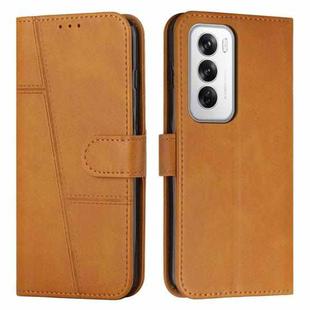 For OPPO Reno12 5G Global Stitching Calf Texture Buckle Leather Phone Case(Yellow)