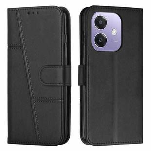 For OPPO A3x Stitching Calf Texture Buckle Leather Phone Case(Black)