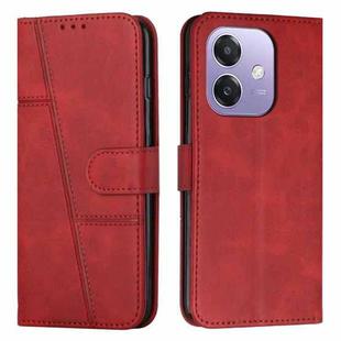 For OPPO A3x Stitching Calf Texture Buckle Leather Phone Case(Red)