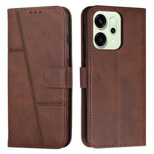 For OPPO Reno14 Global / Reno14 F 5G Stitching Calf Texture Buckle Leather Phone Case(Brown)
