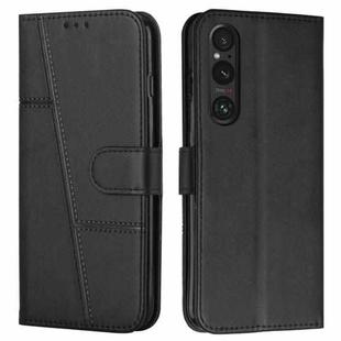 For Sony Xperia 1 V 2023 Stitching Calf Texture Buckle Leather Phone Case(Black)