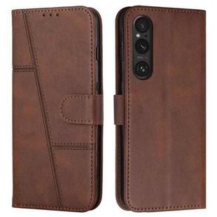 For Sony Xperia 1 V 2023 Stitching Calf Texture Buckle Leather Phone Case(Brown)