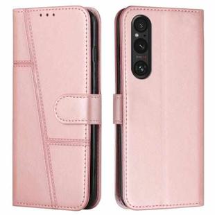 For Sony Xperia 1 V 2023 Stitching Calf Texture Buckle Leather Phone Case(Pink)