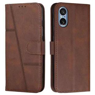 For Sony Xperia 5 V Stitching Calf Texture Buckle Leather Phone Case(Brown)