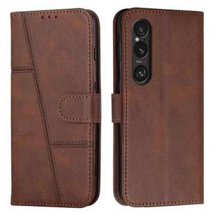 For Sony Xperia 1 VI Stitching Calf Texture Buckle Leather Phone Case(Brown)