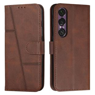 For Sony Xperia 1 VII Stitching Calf Texture Buckle Leather Phone Case(Brown)