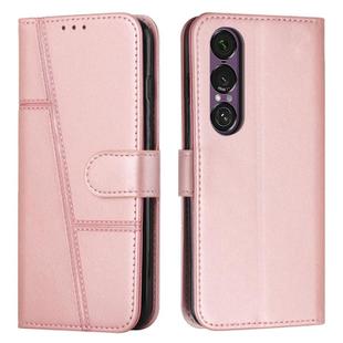 For Sony Xperia 1 VII Stitching Calf Texture Buckle Leather Phone Case(Pink)
