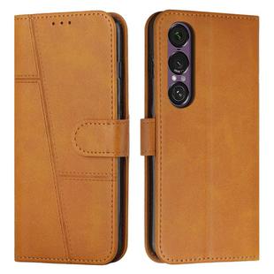 For Sony Xperia 1 VII Stitching Calf Texture Buckle Leather Phone Case(Yellow)