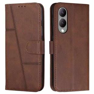 For vivo Y17s Stitching Calf Texture Buckle Leather Phone Case(Brown)