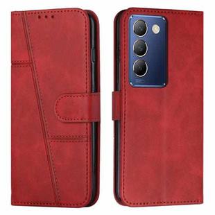 For vivo Y100 IDN Stitching Calf Texture Buckle Leather Phone Case(Red)
