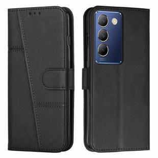 For vivo Y100 IDN Stitching Calf Texture Buckle Leather Phone Case(Black)