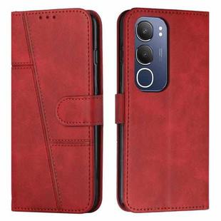 For vivo Y19s Stitching Calf Texture Buckle Leather Phone Case(Red)