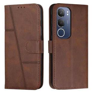 For vivo Y19s Stitching Calf Texture Buckle Leather Phone Case(Brown)