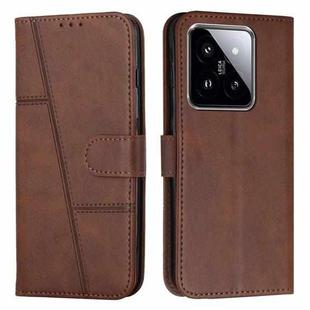 For Xiaomi 14 Stitching Calf Texture Buckle Leather Phone Case(Brown)