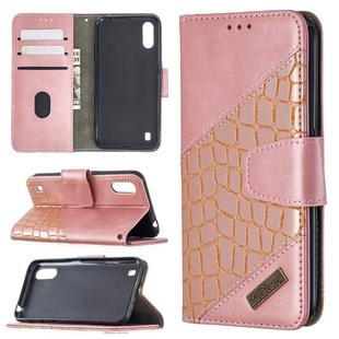 For Samsung Galaxy A01 Matching Color Crocodile Texture Horizontal Flip PU Leather Case with Wallet & Holder & Card Slots(Rose Gold)