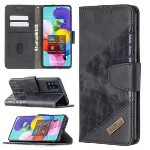 For Samsung Galaxy A51 Matching Color Crocodile Texture Horizontal Flip PU Leather Case with Wallet & Holder & Card Slots(Black)