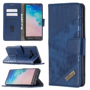 For Samsung Galaxy S10 Plus Matching Color Crocodile Texture Horizontal Flip PU Leather Case with Wallet & Holder & Card Slots(Blue)
