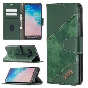 For Samsung Galaxy S10 Plus Matching Color Crocodile Texture Horizontal Flip PU Leather Case with Wallet & Holder & Card Slots(Green)
