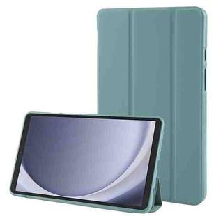 For Samsung Galaxy Tab A9 Tri-fold Holder Flip Horizontal Flip TPU Leather Tablet Case(Dark Green)