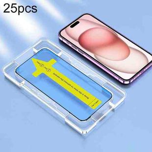 For iPhone 15 Plus 25pcs HD Fast Attach Dust-proof Anti-static Tempered Glass Film