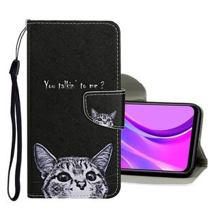 For Xiaomi Redmi 9C Colored Drawing Pattern Horizontal Flip Leather Case with Holder & Card Slots & Wallet(Cat)