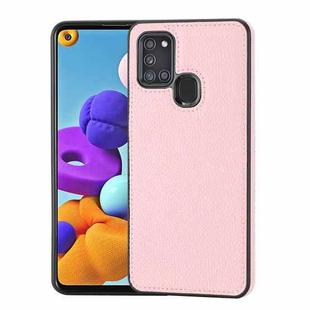 For Samsung Galaxy A21s Litchi Pattern Stitched Side-mounted Phone Case(Pink)