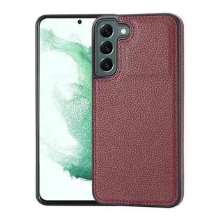 For Samsung Galaxy S22 5G Litchi Pattern Stitched Side-mounted Phone Case(Dark Red)