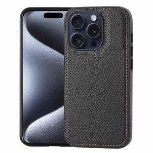 For iPhone 15 Pro Litchi Pattern Stitched Side-mounted Phone Case(Black)