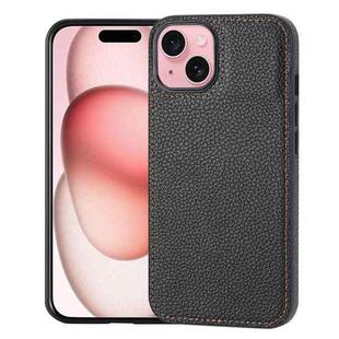 For iPhone 14 Plus/15 Plus Litchi Pattern Stitched Side-mounted Phone Case(Black)