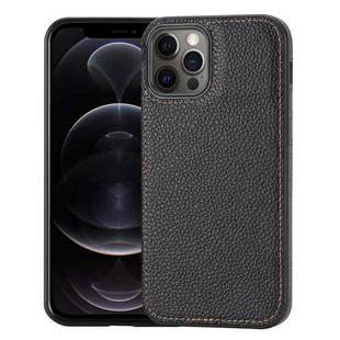 For iPhone 12 Pro Max Litchi Pattern Stitched Side-mounted Phone Case(Black)