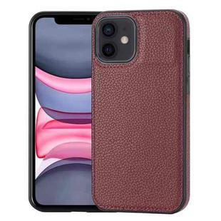 For iPhone 11 Litchi Pattern Stitched Side-mounted Phone Case(Dark Red)