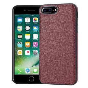 For iPhone 7 Plus/8 Plus Litchi Pattern Stitched Side-mounted Phone Case(Dark Red)