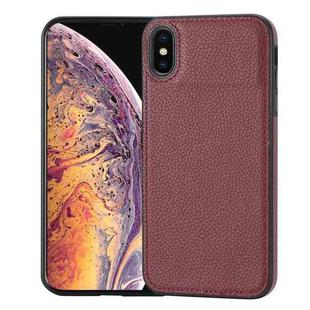 For iPhone X/XS Litchi Pattern Stitched Side-mounted Phone Case(Dark Red)