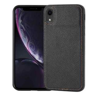 For iPhone XR Litchi Pattern Stitched Side-mounted Phone Case(Black)