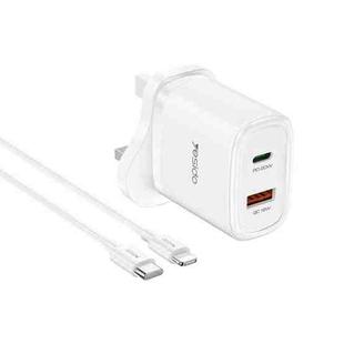 Yesido YC46 PD20W USB-C / Type-C + USB Travel Charger with 1m Type-C to 8 Pin Cable, UK Plug(White)