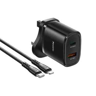 Yesido YC46 PD20W USB-C / Type-C + USB Travel Charger with 1m Type-C to 8 Pin Cable, UK Plug(Black)