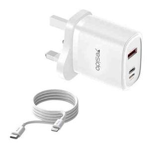 Yesido YC51 30W USB-C / Type-C + USB + 8 Pin Travel Charger with 1m Type-C to 8 Pin Cable, UK Plug(White)