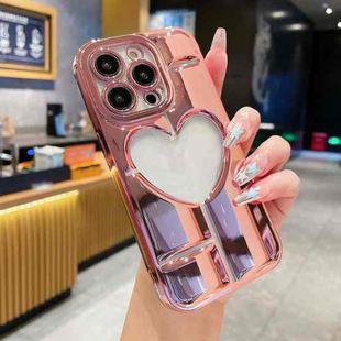 For iPhone 15 Pro Electroplating 3D Hollow Love TPU Phone Case(Rose Gold)