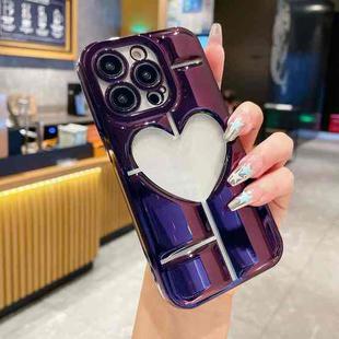 For iPhone 15 Pro Electroplating 3D Hollow Love TPU Phone Case(Purple)