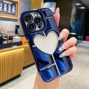 For iPhone 15 Pro Electroplating 3D Hollow Love TPU Phone Case(Dark Blue)