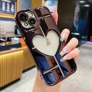 For iPhone 15 Plus Electroplating 3D Hollow Love TPU Phone Case(Black)