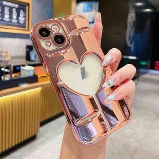 For iPhone 15 Electroplating 3D Hollow Love TPU Phone Case(Rose Gold)