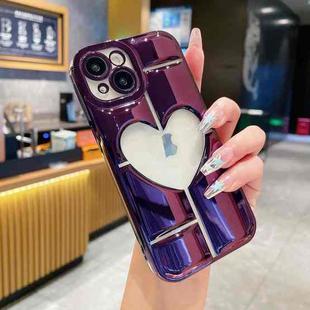 For iPhone 14 Electroplating 3D Hollow Love TPU Phone Case(Purple)