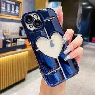 For iPhone 13 Electroplating 3D Hollow Love TPU Phone Case(Dark Blue)